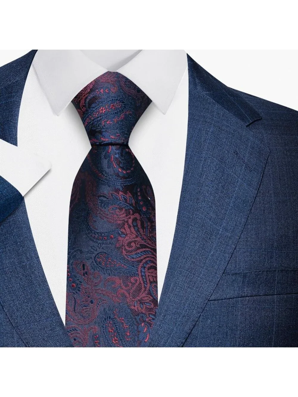 🆕Men's Red-Blue 100% Microfiber Paisley Slim Formal Necktie For Wedding Dress
